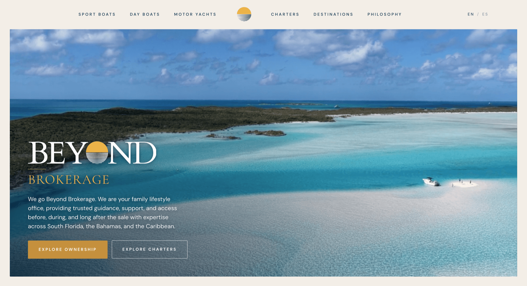 Beyond Brokerage homepage built by YachtOne