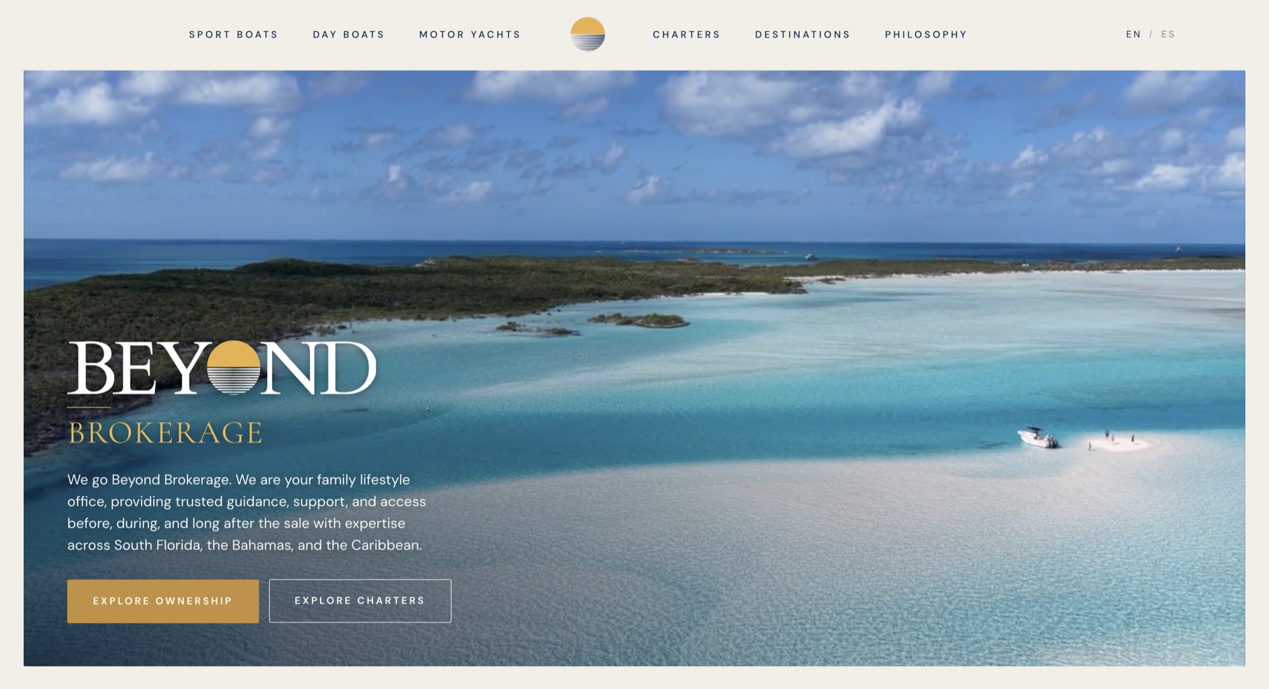 Beyond Brokerage homepage built by YachtOne
